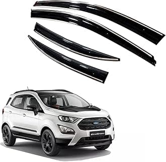 ROYALTECH Premium Chromeline & Silverline Unbreakable Car Rear Window Wind Deflectors & Side Door Visor Rain Guard Compatible with (Ford Ecosport (2017-2021))