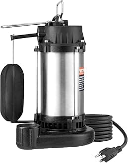 VEVOR Submersible Sump Pump, 1HP 5770GPH, 34 ft Lift Cast Iron Sewage Water Pump with 10 ft Power Cord and Automatic Float Switch, Stainless Steel for Clean Flooded Basement Yard Farm Sewer