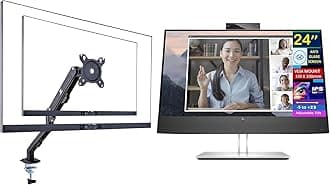 E24mv G4 24" FHD IPS Monitor with 5ms Response Time, Anti Glare, Flicker Free, Built-in Speakers, Displayport, HDMI & Dockztorm Hub, Black/Silver (169L0AA#ABA) & Ergoflexy Single Mount Arm