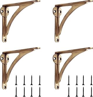 Decorative Brass Shelf Bracket | Antique Shelf Bracket for Shelving Modern L Shaped Design Modern & Sleek Shelf 7 Inches ( Pack of 4 )