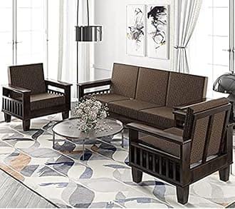 Wooden 5 Seater Sofa Set For Living Room | Solid Wood Sofa Set 5 Seater For Home & Office | Wooden Sofa Set | Dark Walnut
