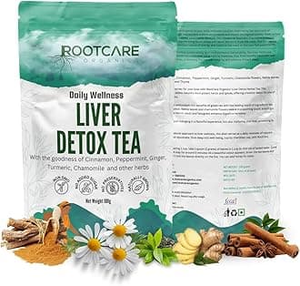 Rootcare Organics Liver Cleanse Herbal Tea | Helps with Fatty Liver | Supports Alcohol Detox, Improves Liver Health Naturally | with Cinnamon, Peppermint & 7 Herbal Blend | Pack of 1 Month (100g)