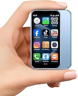 V-18pro Mini Smartphone for Kids, Unlocked, 2GB+16GB, Blue, 3.0" HD Touch Screen, Quad Core, Dual Sim, Face ID, 3MP+5MP Camera, Compact Mobile Phone