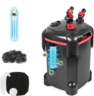 225GPH Canister Filter, External Aquarium Filter with 7W UV Sterilizer Ultra-Quiet Water Cleaning Machine with Free Media for Fish Tanks and Aquariums Up to 55 Gallons (225GPH)