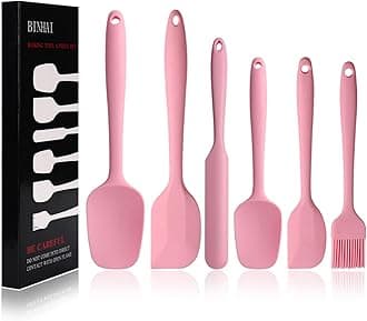 Silicone Spatula Set - Pink 6 Piece Non - Stick Rubber Spatula with Stainless Steel Core - Heat-Resistant Spatula Kitchen Utensils Set for Cooking, Baking and Mixing
