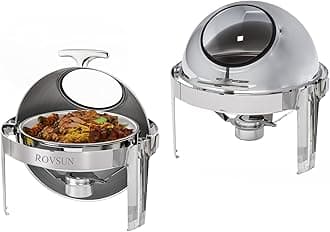 ROVSUN 2 Packs Roll Top Chafing Dish Buffet Set,6 Quart Round Stainless Steel Chafer for Catering,Buffet Servers and Warmers Set with Glass Window for Wedding, Parties, Banquet, Events，Graduation