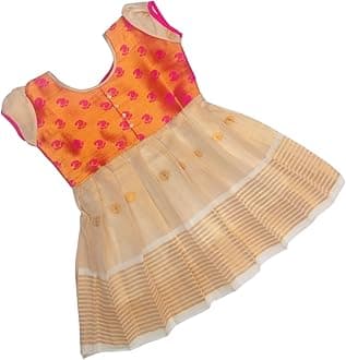 Baby Girl's Kerala Tissue Cotton Frock Pattu Pavadai LEHENGA CHOLI Chaniya Choli (0-5 Years)