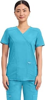 Scrubs Top for Women Mock Wrap with 3 Pockets, Soft, 2-Way Stretch & Durable Fabric - WW610