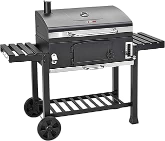 CosmoGrill Outdoor XXL Smoker Barbecue Charcoal Portable BBQ with Lid Cover, Adjustable Grill and Built-in Temperature Gauge, for Home Garden Party Cooking