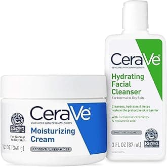 Moisturizing Cream and Hydrating Face Wash Trial Combo, 12oz Cream + 3oz Travel Size Cleanser