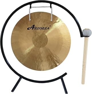 Arborea 12" Small Wind Gong with Stand and Mallet - Beautiful Wash Calming Sound Healing and Meditation Gong Perfect for Home Office Table Decor