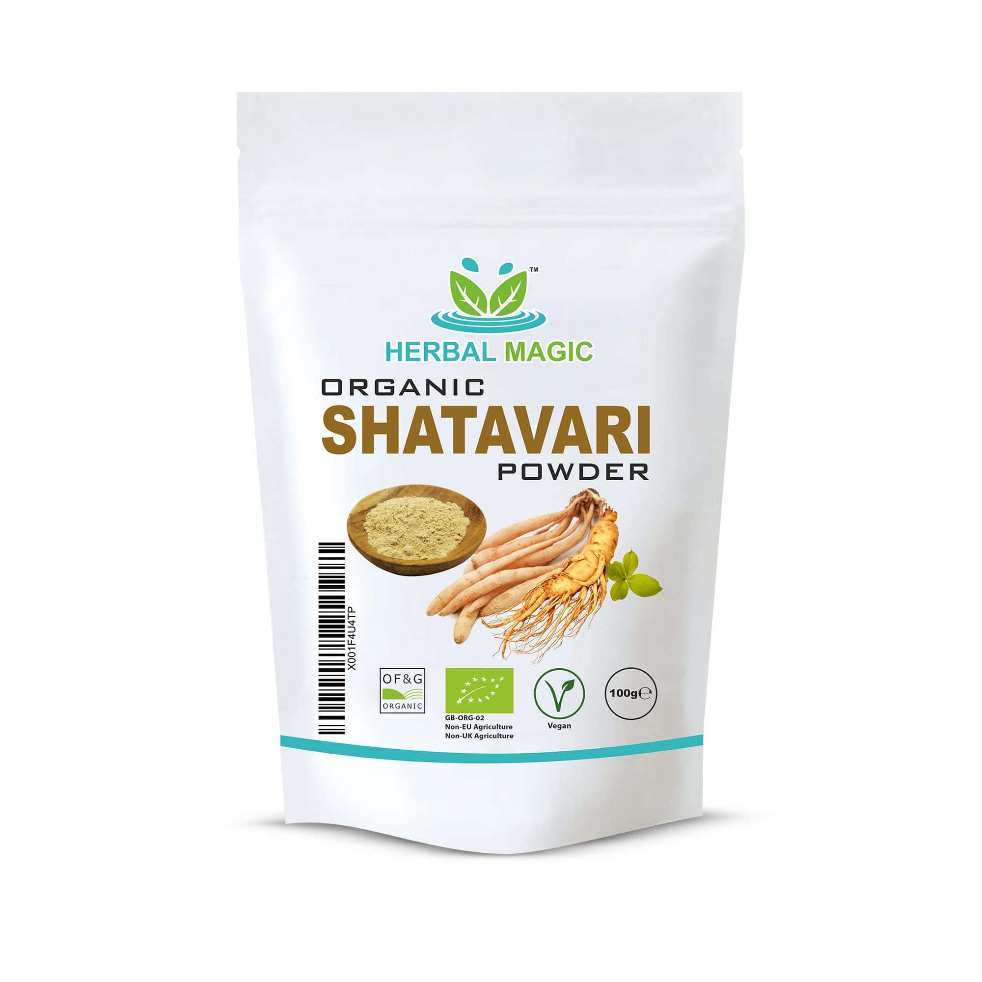 Herbal Magic's Organic Shatavari Root Powder(Asparagus racemosus)-Prized Herb in Ayurveda-Plant of 100 Roots superfood Combi with Milk& Honey - Free from Fillers&Preservatives-100g