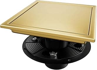 Square Shower Drain, Gold Shower Drain 6 inch with Flange and 2 in 1 Tile-Insert Cover, AISI 304 Stainless Steel Gold Shower Floor Drain with Hair Catcher and Flange