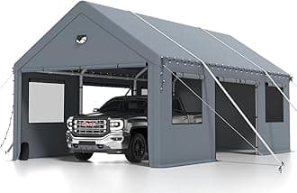 Carports 10X20 Heavy Duty，Portable Car Port Garage，Carport Canopy with Side Doors，Outdoor Car Shelter All Weather