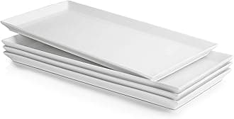 White Serving Platters, Porcelain Serving Trays for Parties, Large Rectangular Plates - 15.5 Inch, Set of 4