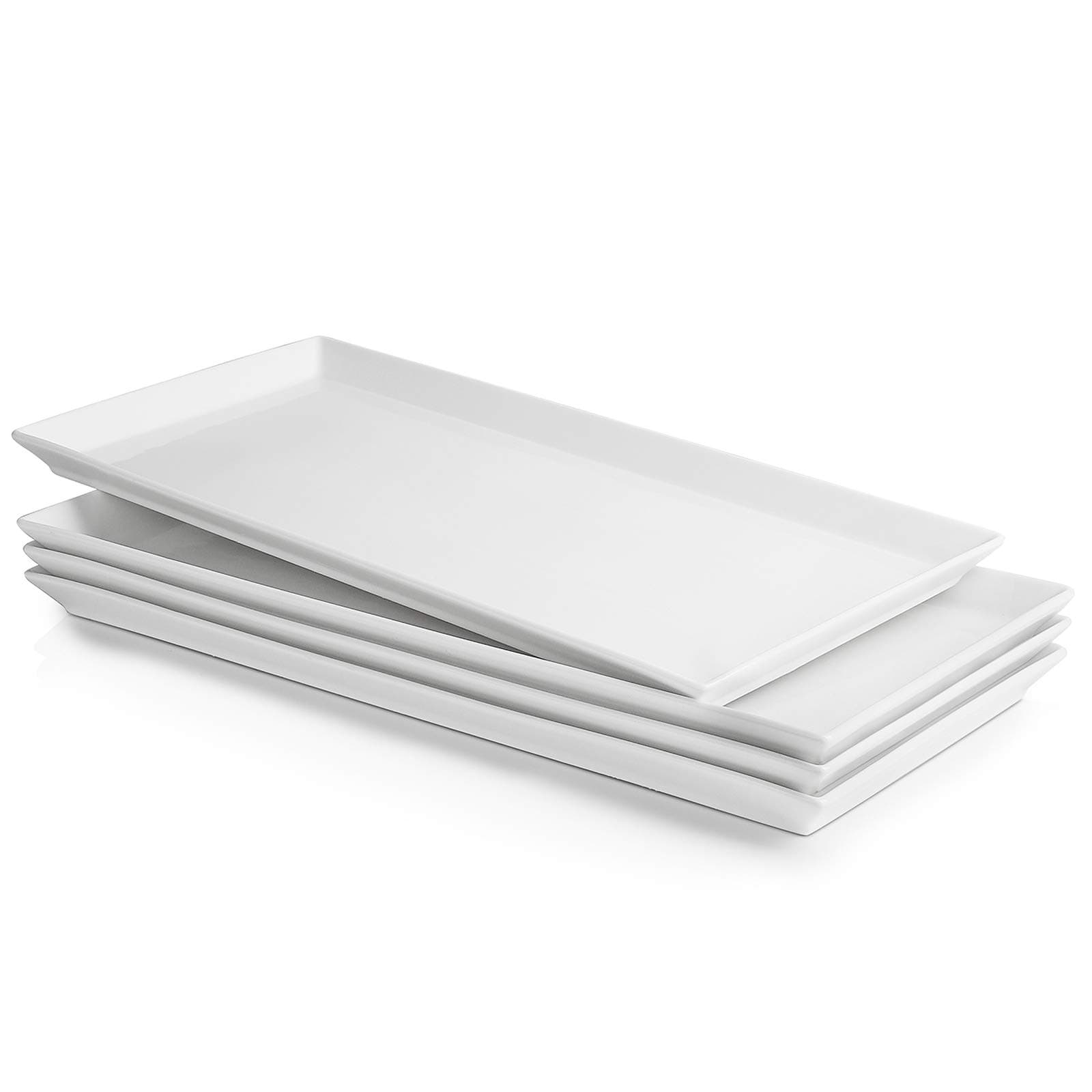 White Serving Platters, Porcelain Serving Trays for Parties, Large Rectangular Plates - 15.5 Inch, Set of 4