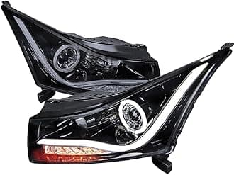 SPEC-D TUNING LED Light Strip Halo Projector Headlights Black Compatible with 2011-2015 Chevrolet Cruze, 2016 Chevrolet Cruze Limited Left + Right Pair Headlamps Assembly