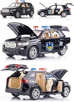 VARIYA ENTERPRISE® 1:32 BMW X5 Police Toy Car Metal Pull Back Diecast Car with Openable Door and Sound Light, Gifts Toys for Kids【 Black 】