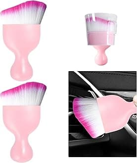 Ziciner 2 PCS Car Detailing Brush, Curved Soft Bristles Auto Removal Dust Collectors, Universal Vehicle Dashboard, Air Conditioner Vents etc Interior Cleaning Tool Accessories (Pink/White/Red