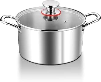 Stock Pot, 4.5L Tri-Ply Stainless Steel Soup Pot with Visible Lid, 22cm Cooking Stockpot for Induction/Electric/Gas/Ceramic, Healthy & Non Toxic, Easy Clean