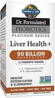 Garden of LifeDr. Formulated Probiotics Platinum Series Liver Health+ 90 Billion CFU Guaranteed, One a Day Probiotic for Healthy Detoxification & Elimination Support, Vegan, Gluten Free, 30 Capsules