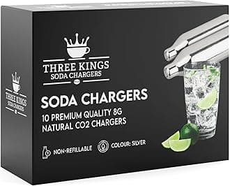 Three Kings CO2 Cartridge Chargers - Non-Threaded Natural Gas Bulb Chargers - Soda Syphon Cartridges - Pack of 20