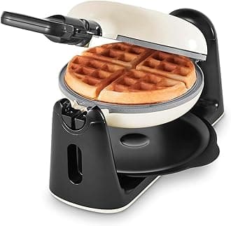 Flip Belgian Waffle Maker - For Thick, Fluffy Single-Serve Waffles - Features Ceramic Nonstick Plates and Easy Flip Design - Cream