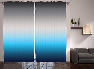 Ambesonne Ombre Curtains, Abstract Color Change Pattern Ornamental Blue Tones Open Sky Theme Design, Living Room Bedroom Window Drapes 2 Panel Set, 108" X 90", Gray and Blue