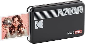 Kodak Mini 2 Retro 4PASS Smartphone Printer/Instant Printer/Insta Printer (5.3 x 8.6 cm) + Printer Body 8-Sheet, Black