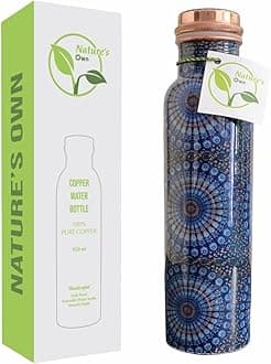 Nature's Own Pure Copper Water Bottle for Drinking 1000ml – 34 Oz Extra Large – An Ayurvedic Pure Copper Water Bottles For Drinking More Water - Leak Proof Heavy Duty Copper Vessel (Mandala Print)