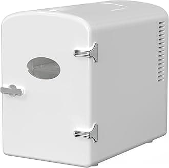 HealSmart Mini Fridge, 6L/9 Can Skincare Beverage Small Refrigerator for Bedroom, Office, Dorm, Car, 100% Freon-Free Cooler and Heater Compact Refrigerators with Observation Window, White