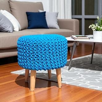 Cotton Dori Ottoman for Living Room, Round Foot Rest Stool, Modern Foot Stool for Sitting, Dori Puffy for Sofa, Bedroom & Makeup Table for Room Décor | 16x16x18 Inch (Aqua)
