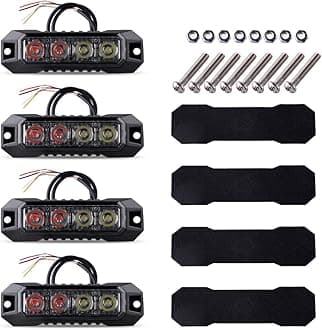 4-LED Ultra Slim Surface Mount Strobe Lights for Trucks Car Vehicle Mini Grille Flashing Light Head Emergency Hazard Warning Grill LampFor 4pcs Sync Feature (Red&White)