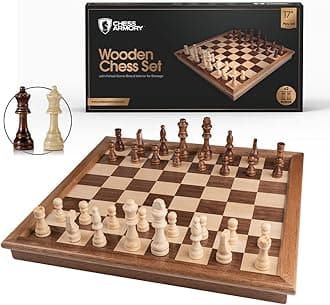 Wooden Chess Set – 17-Inch Large Chess Board with Felted Storage Box, Extra Queens & Handcrafted Staunton Pieces