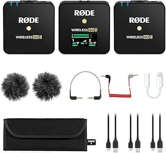 Rode Wireless GO 2 Dual Compact Digital Wireless Microphone System with Rode SC7 TRRS Cable and Calrad 42-222 Lightning to 3.5mm Headphone Adapter
