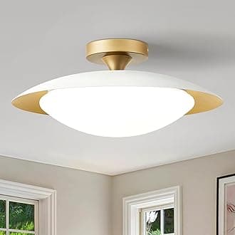 Dimmable Mid Century Modern Ceiling Light,5CCT LED White and Gold Semi Flush Mount Ceiling Lighting, for Kitchen Bedroom Hallway Bathroom 2700K-6000K 15.75 in