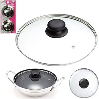 16cm Tempered Glass Lid & PK2 Knobs - Replacement for Wok, Stir Fry Pan, Stock Pots, Casserole, Saucepan (Clear)