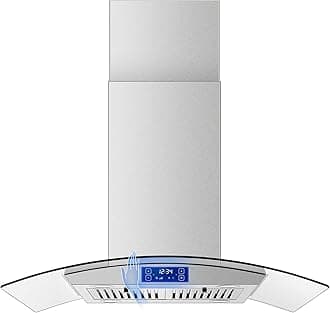 Island Range Hood 36 inch 700 CFM Ceiling Mount Kitchen Stove Hood Ducted with Tempered Glass 4 LED Lights Touch Control 3 Speed Fan Permanent Filters