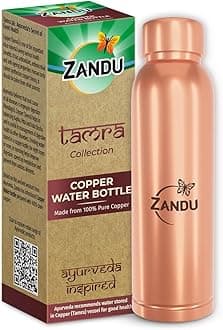 Zandu Copper Bottle (950ml): 100% Pure BPA-Free Water Bottle | Copper-Infused Water | Leak Proof | Office Use | Boosts Immunity | Supports Digestive & Liver Health | Ayurveda Inspired