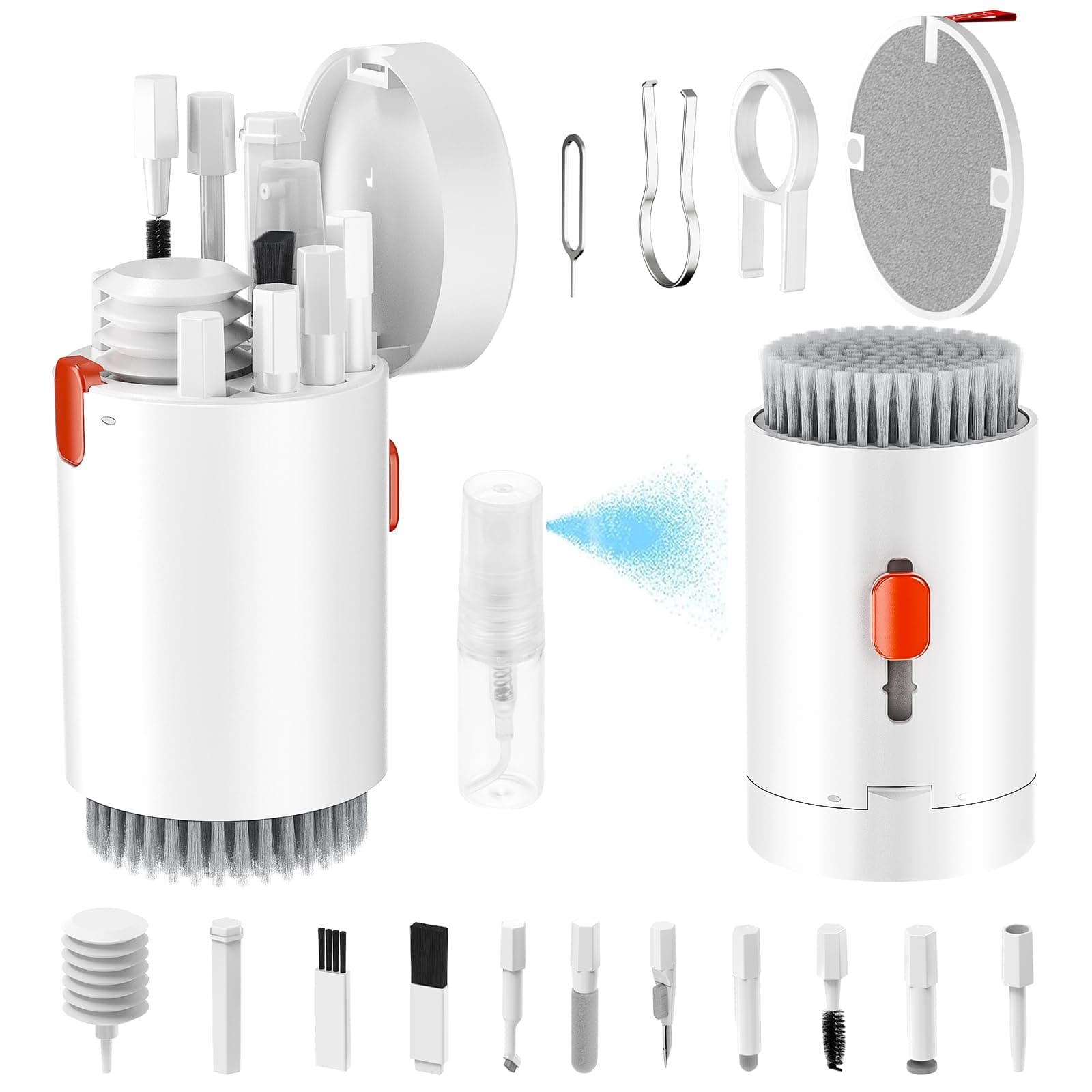 Keyboard Cleaner Kit, Electronics Cleaning Kit with Retractable Big Brush, Portable, 20 in 1 Multi-Tool Kit for Phones, Tablet, Computer, PC Monitor,TV Camera Lens with 2.5ml Mist Spray (White)
