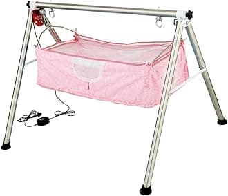 TINYTYKE Automatic Cradle for Baby - Electric Swing w/Adjustable Speed - Semi-Foldable Frame with Pink Cradle Cloth Mosquito Net - Baby Palna/Jhula for Kids of 0 to 3 Years - Carry Upto 20kgs