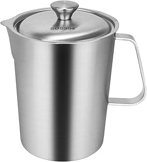 Stainless Steel Measuring Cup with Lid 2L 70 OZ, Large Mouth Graduated Beakers Metal Pitcher with Marking and Handle