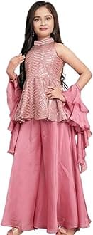 Angel f Studio Girls Embroidered Kurta Palazzos & Dupatta Set/Indian Blouse with Palazzo Set/Ethnic Wear Dress For Kids