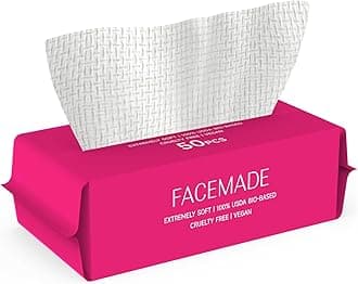 FACEMADE 50 Count (Soft Pack) Disposable Travel Towels, Ultra Thick Face Towels Disposable, Clean Facial Towels for Makeup Remover, Skincare, USDA Certified 100% Biobased