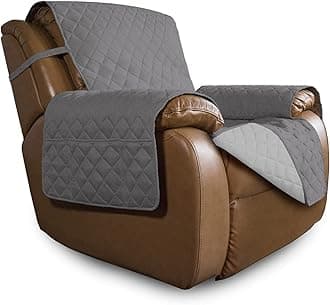 Easy-Going Oversized Recliner Cover Reversible Couch Cover Sofa Cover for Living Room Water Resistant Furniture Protector with Elastic Straps for Pets Dog (Oversized Recliner, Gray/Light Gray)