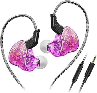 Wired Gaming Earbuds, QKZ Hi7T in Ear Monitor Headphones, Wired Earbuds Stereo Bass, HiFi IEM Earphone, Without Detachable Cables (Purple)