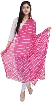 Veera Paridhaan Women's Striped Crepe Dupatta (VP00051Pink_Pink_Free Size)