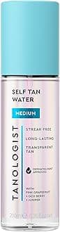 Mini Self Tan Water Medium, Clear, Travel Size Tanning Mist, Streak-Free, Natural Bronze Glow, No Fake Tan Smell, Skincare Infused, Lightweight, Dermatologist Tested,100ml