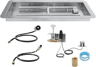 VEVOR Rectangular Fire Pit Kit 914.4 x 304.8 mm, Φ3 mm Rectangular Stainless Steel Burner Kit, Natural Gas Propane 150000 BTU with Burner for Garden Yard Park