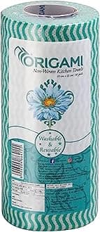 Origami Non Woven Reusable & Washable Kitchen Towel Roll | Ultra Absorbent, Antimicrobial & Anti Odour Wipes for Spotless Cleaning | Quick Dry Multi Purpose Tissues (80 Wipes)